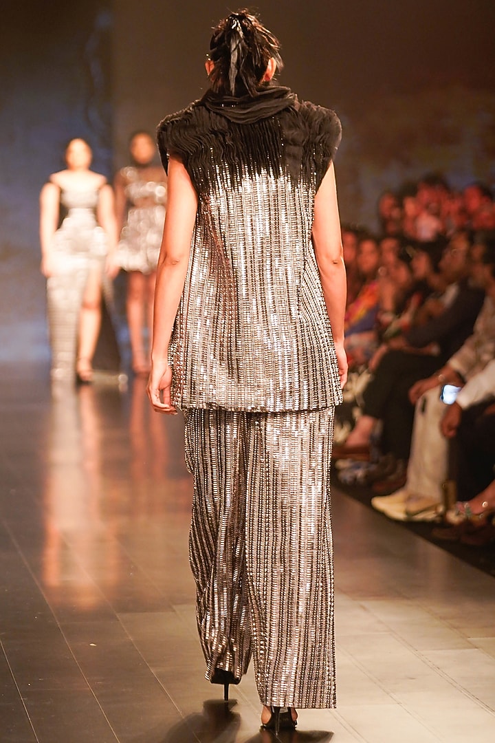 Gunmetal Tulle Embroidered Cowl Bralette by RUDRAKSH DWIVEDI at Pernia's Pop Up Shop