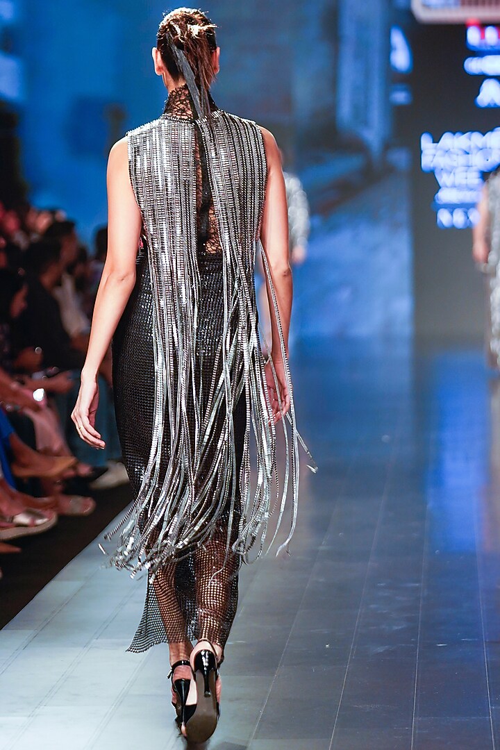Black Mesh Embroidered Bodysuit by RUDRAKSH DWIVEDI at Pernia's Pop Up Shop