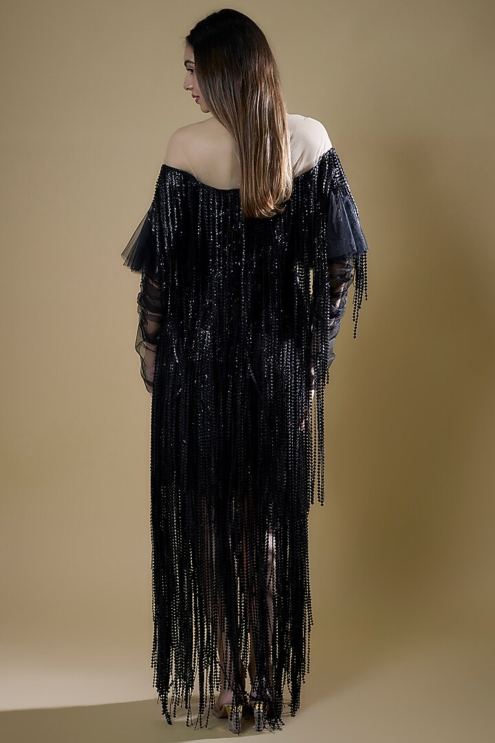 Black Tulle Embellished Party Wear Dress by RUDRAKSH DWIVEDI at Pernia's Pop Up Shop