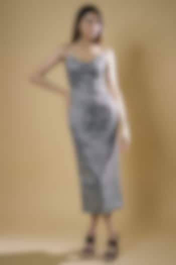 Platinum Tulle Embellished Midi Dress by RUDRAKSH DWIVEDI