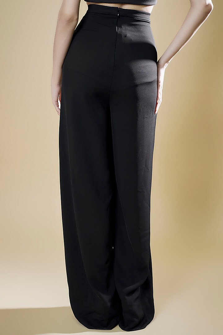 Black Moroccan Crepe Wide-Legged Trousers by RUDRAKSH DWIVEDI at Pernia's Pop Up Shop