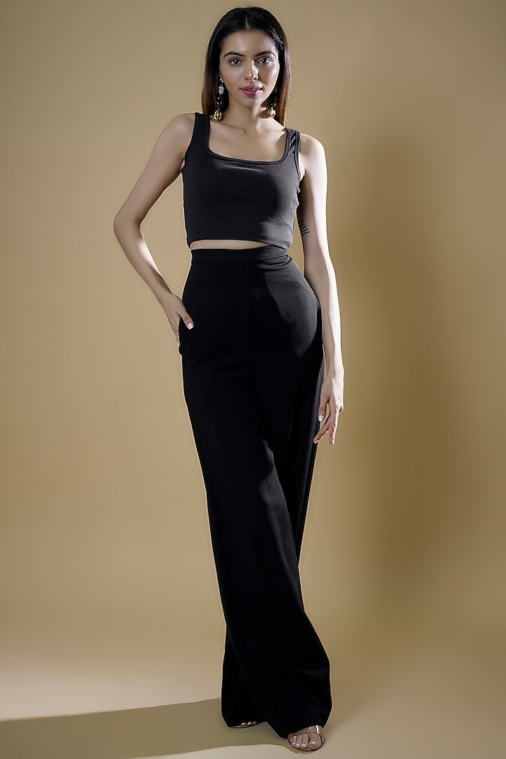 Black Moroccan Crepe Wide-Legged Trousers by RUDRAKSH DWIVEDI at Pernia's Pop Up Shop