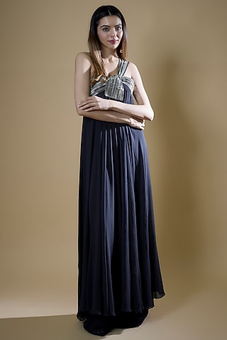 Midnight Blue Georgette Co-Ord Set by RUDRAKSH DWIVEDI