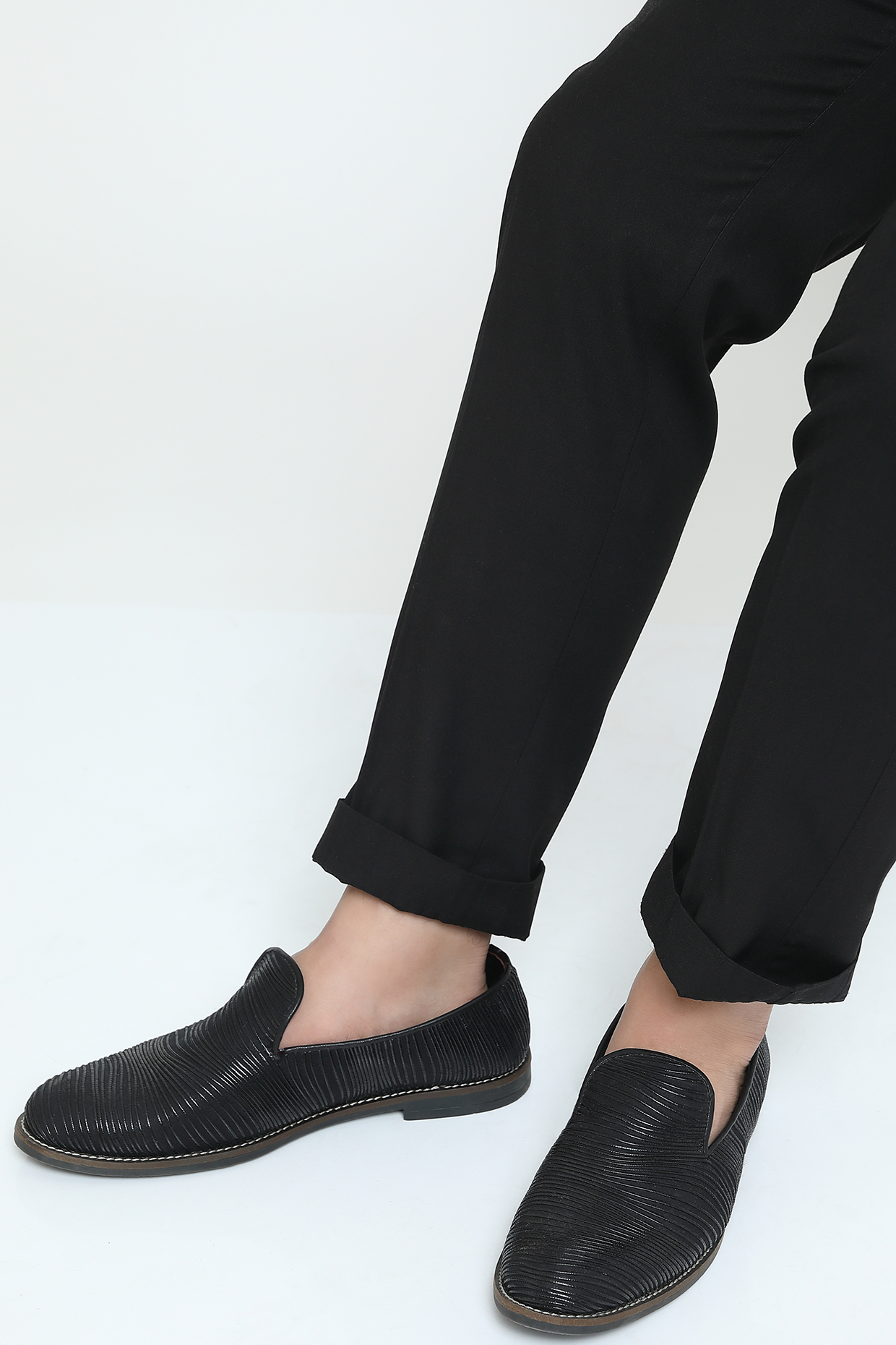 Black Metallic Yarn Loafers by Rimzim Dadu Men