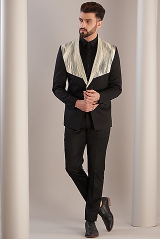 Black Metallic Wire Tuxedo Set by RimZim Dadu Men