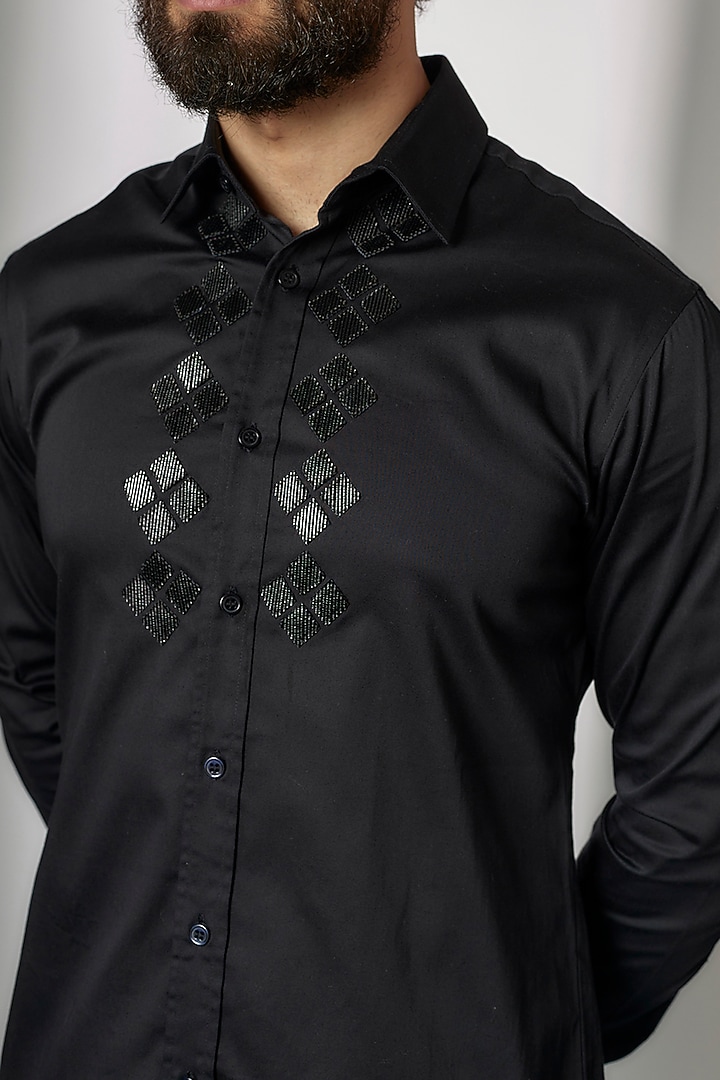 Black Metallic Cord Wedding Shirt by RimZim Dadu Men at Pernia's Pop Up Shop