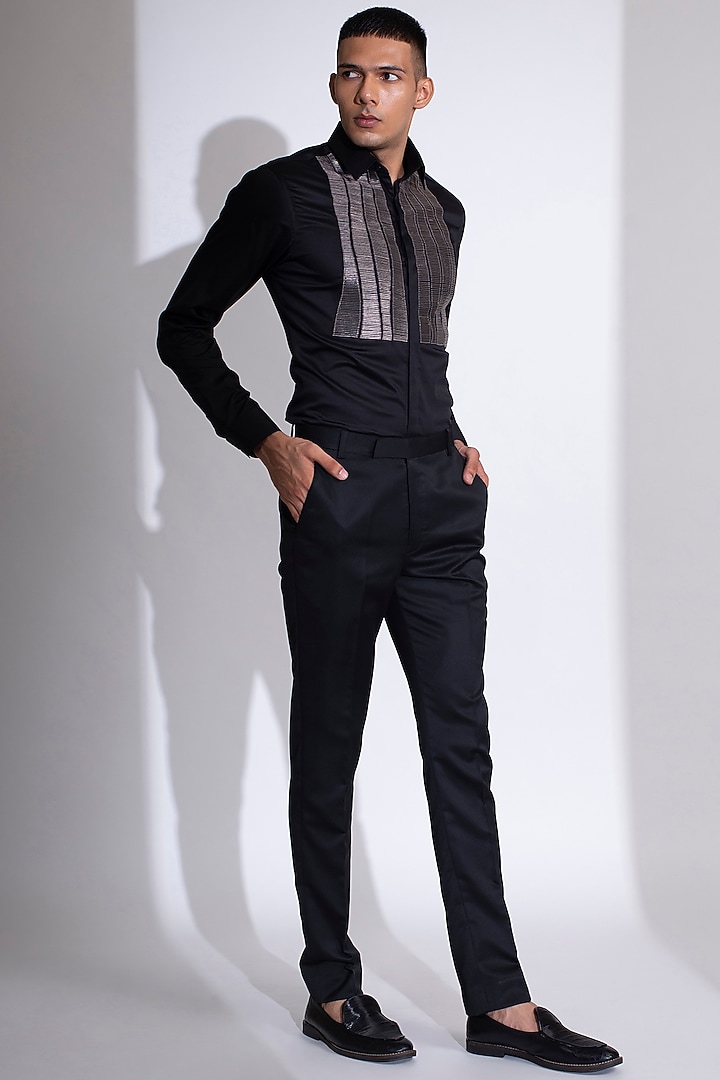 Black Metallic Cord Wedding Shirt by Rimzim Dadu Men at Pernia's Pop Up Shop