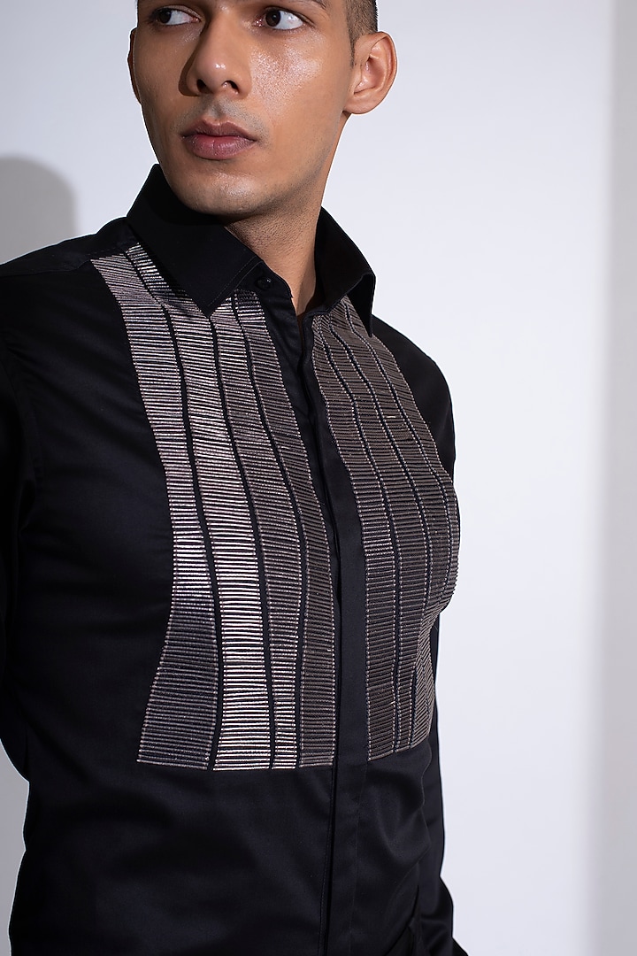 Black Metallic Cord Wedding Shirt by Rimzim Dadu Men at Pernia's Pop Up Shop