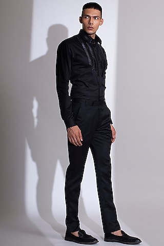 Black Metallic Cord Shirt by Rimzim Dadu Men