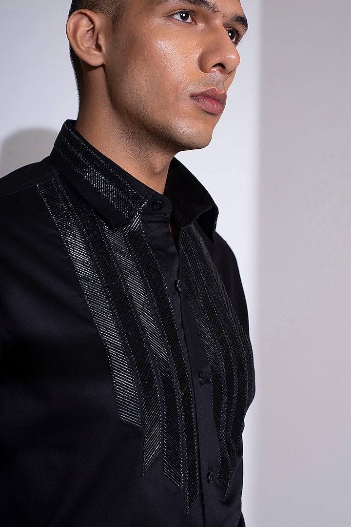 Black Metallic Cord Wedding Shirt by Rimzim Dadu Men at Pernia's Pop Up Shop