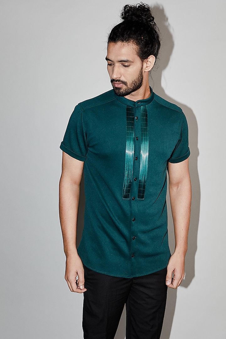 Emerald Metallic Cord Shirt by Rimzim Dadu Men