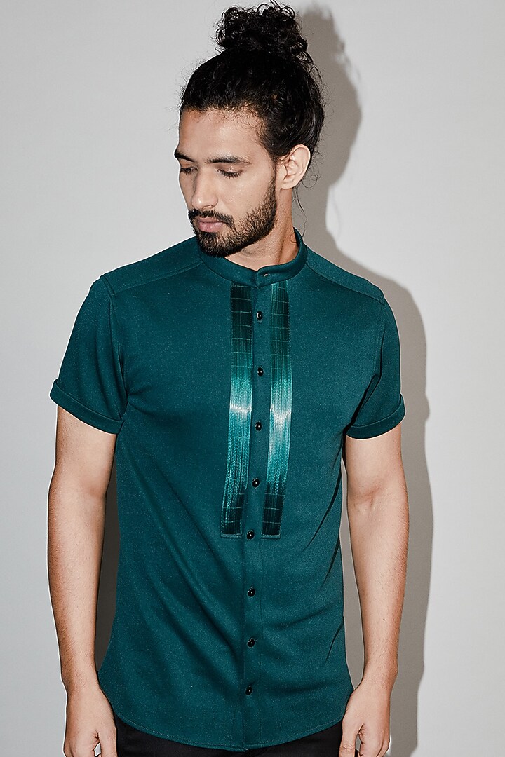 Emerald Metallic Cord Wedding Shirt by Rimzim Dadu Men at Pernia's Pop Up Shop