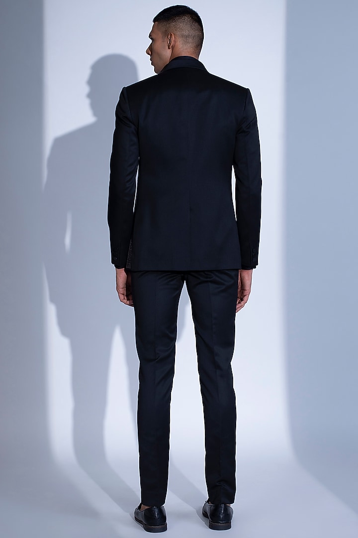 Black Metallic Cord Tuxedo Set by Rimzim Dadu Men at Pernia's Pop Up Shop