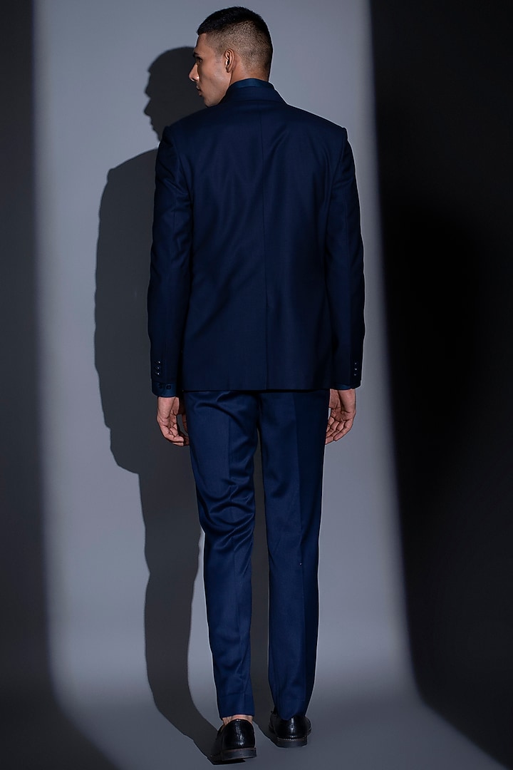 Navy Blue Metallic Cord Tuxedo Set by Rimzim Dadu Men at Pernia's Pop Up Shop