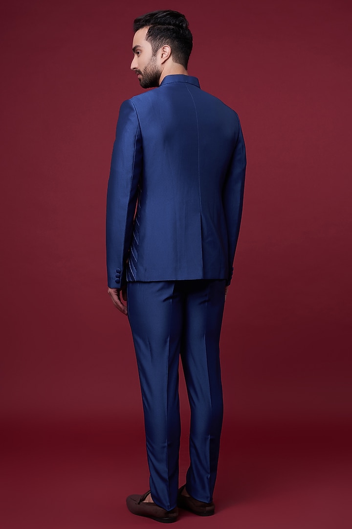 Blue Metallic Cord Groom Bandhgala Set by Rimzim Dadu Men at Pernia's Pop Up Shop