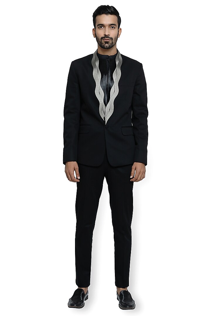 Black Metallic Wire Tuxedo Set by RimZim Dadu Men