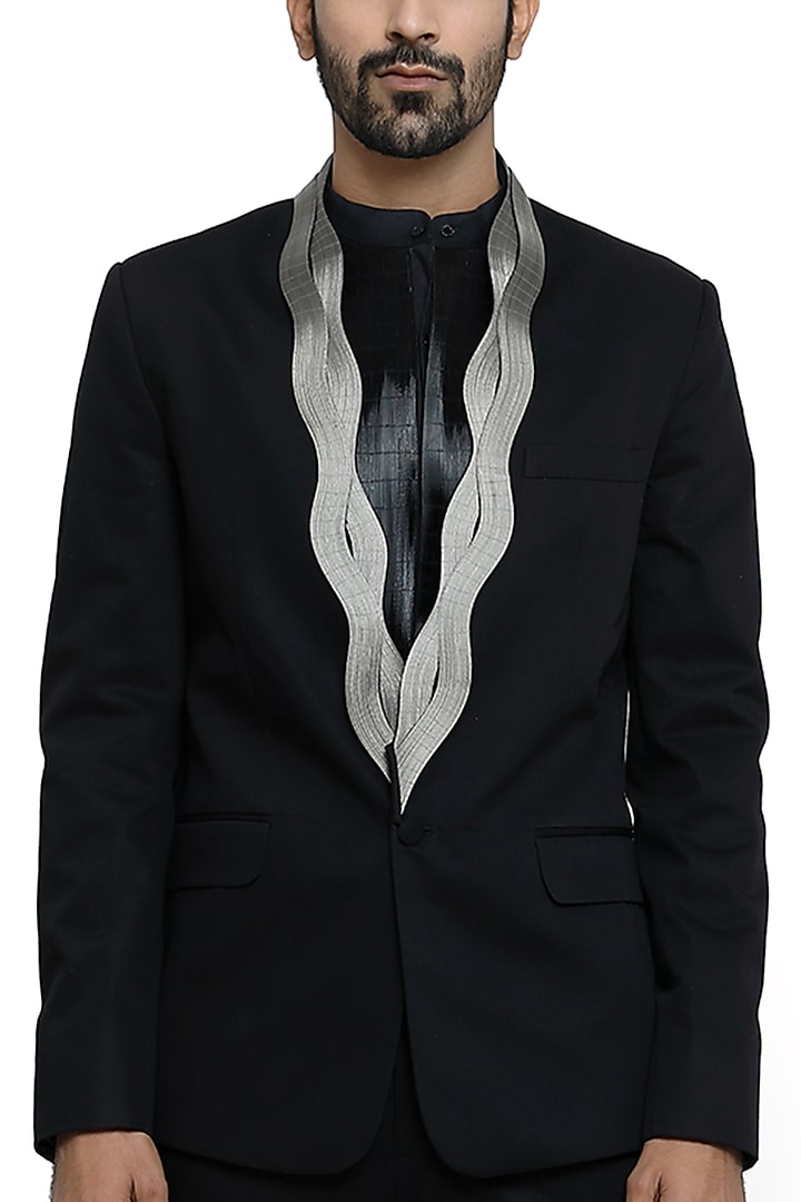 Black Metallic Wire Tuxedo Set by RimZim Dadu Men at Pernia's Pop Up Shop
