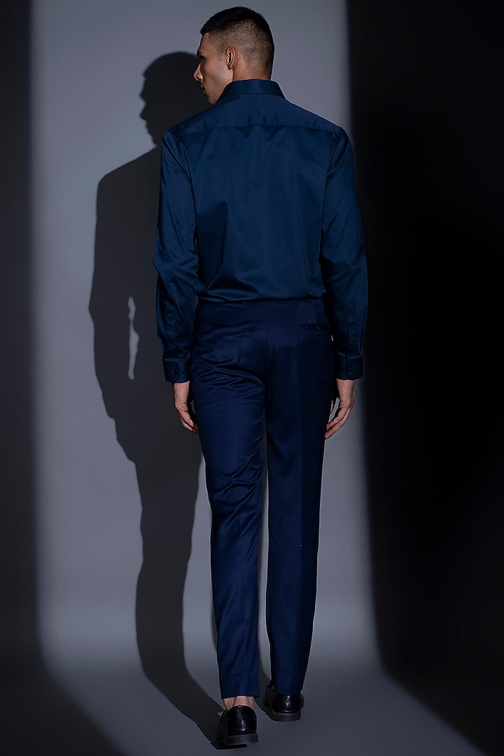 Navy Blue Metallic Cord Wedding Shirt by Rimzim Dadu Men at Pernia's Pop Up Shop