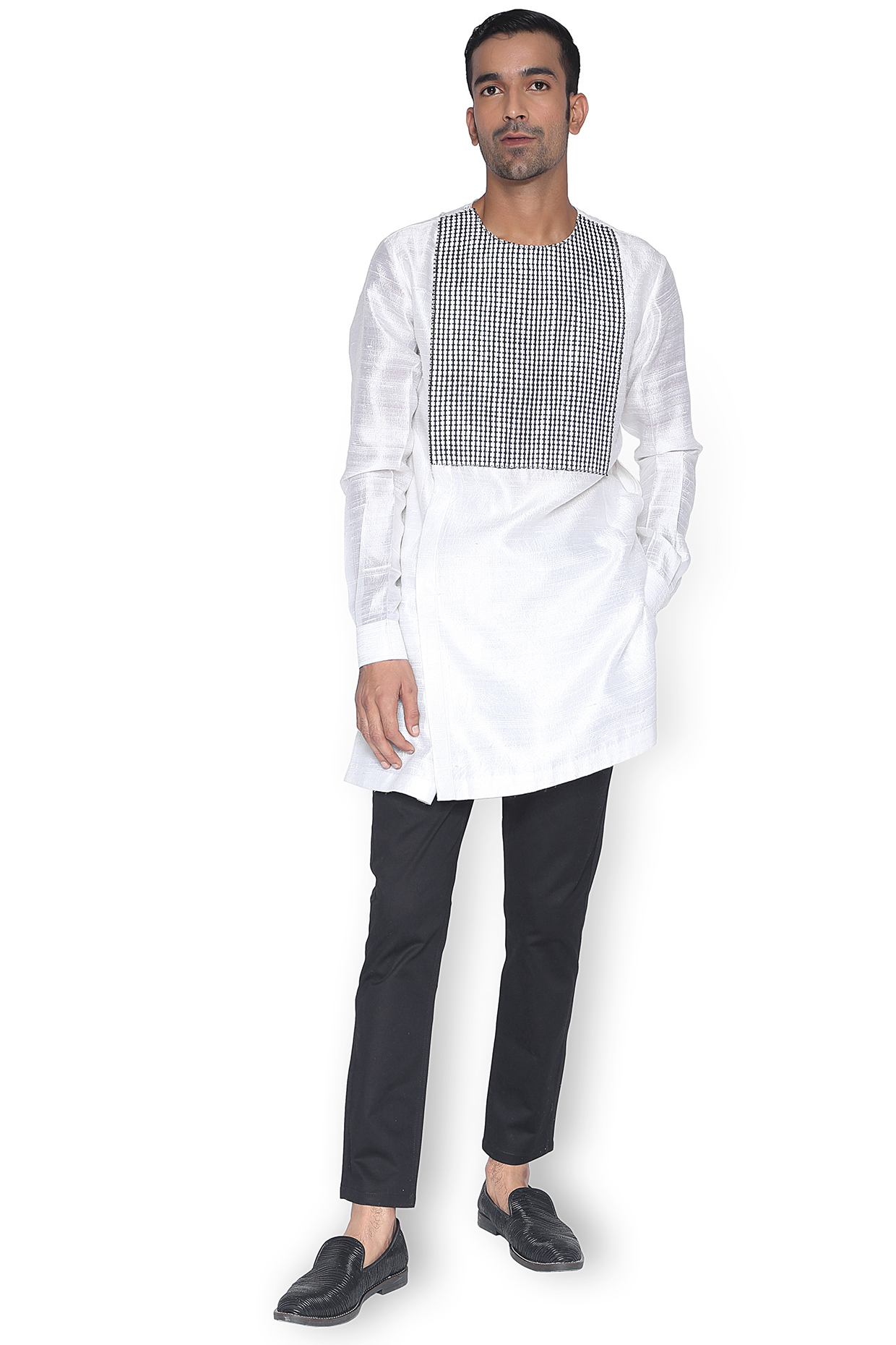 White Chiffon Cord Textured Kurta by Rimzim Dadu Men