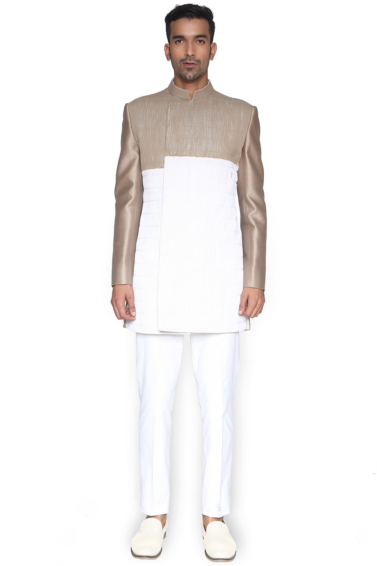 White Double Breasted Sherwani by Rimzim Dadu Men