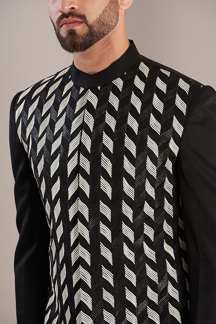 Black & White Metallic Cord Groom Bandhgala Jacket by RimZim Dadu Men at Pernia's Pop Up Shop