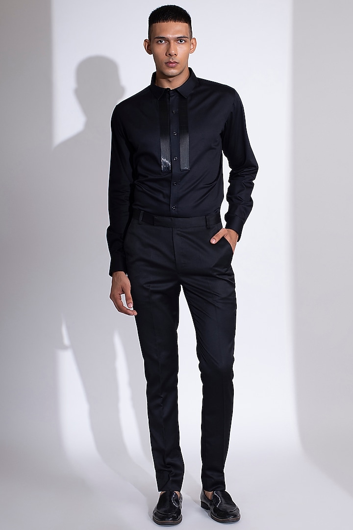 Black Metallic Cord Shirt by Rimzim Dadu Men