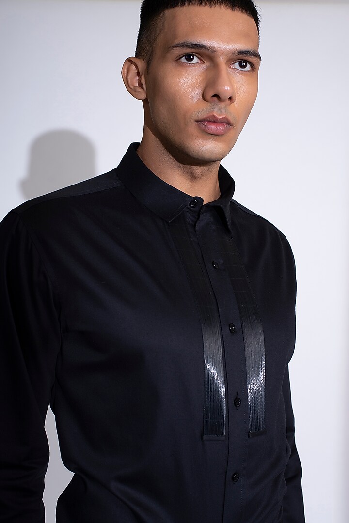 Black Metallic Cord Wedding Shirt by Rimzim Dadu Men at Pernia's Pop Up Shop