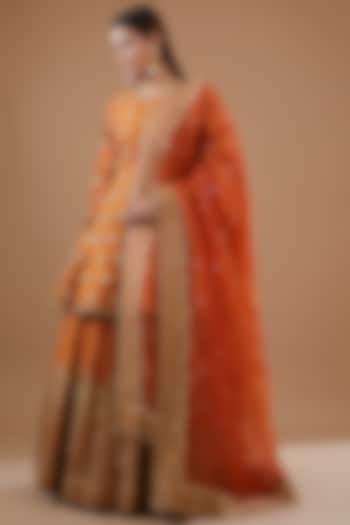 Orange Raw Silk Zardosi Hand Embroidered Bridal Lehenga Set by Radhika Nandwani at Pernia's Pop Up Shop