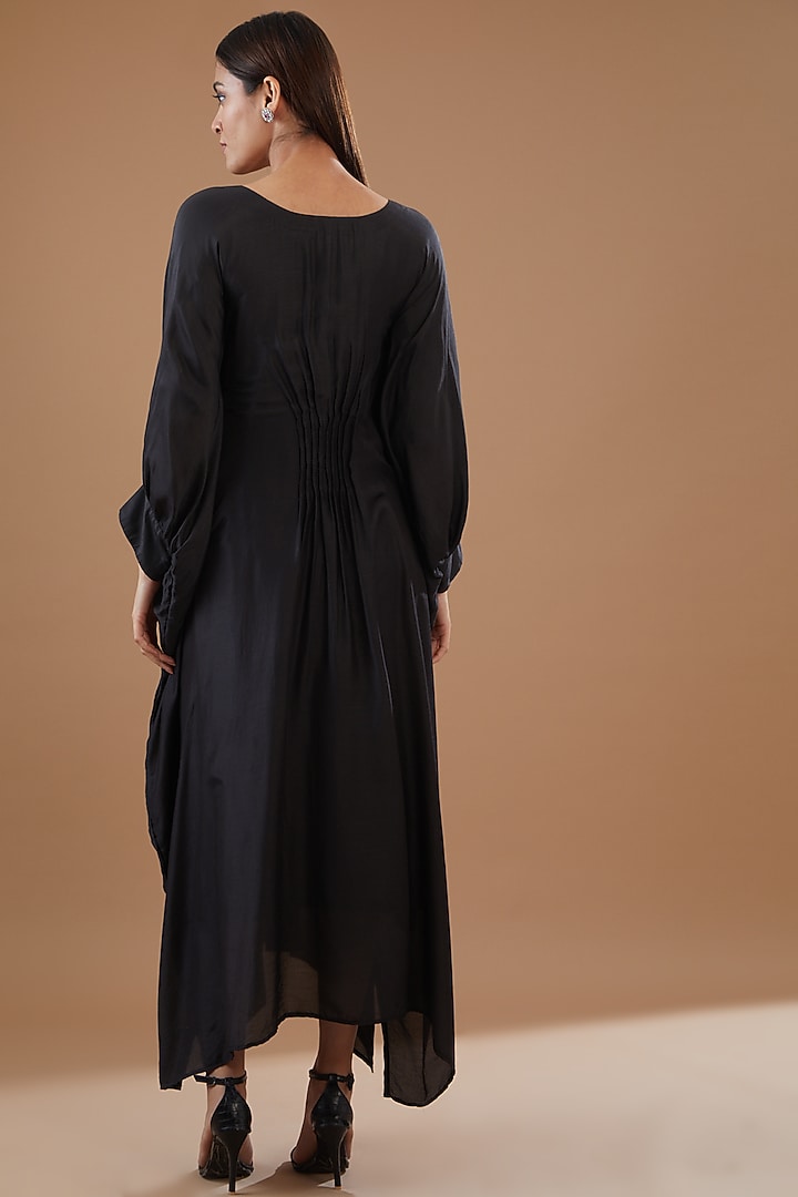Black Crepe Embroidered Pleated Kaftan by Radhika Nandwani at Pernia's Pop Up Shop