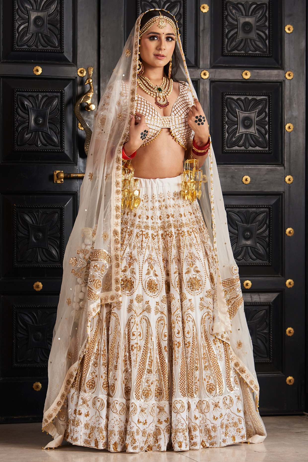 Powder White Bridal Reception Designer Lehenga In Raw Silk SFARY10824 –  Siya Fashions