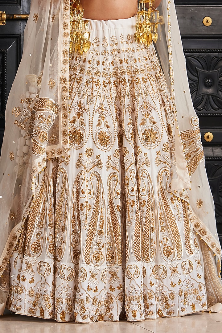 White Georgette Zardosi Embroidered Bridal Lehenga Set by Radhika Nandwani at Pernia's Pop Up Shop