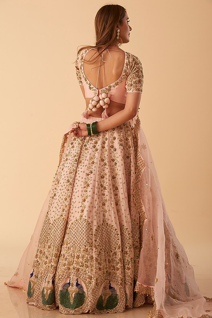 Light Pink Chanderi Silk Zardosi Embroidered Bridal Lehenga Set by Radhika Nandwani at Pernia's Pop Up Shop