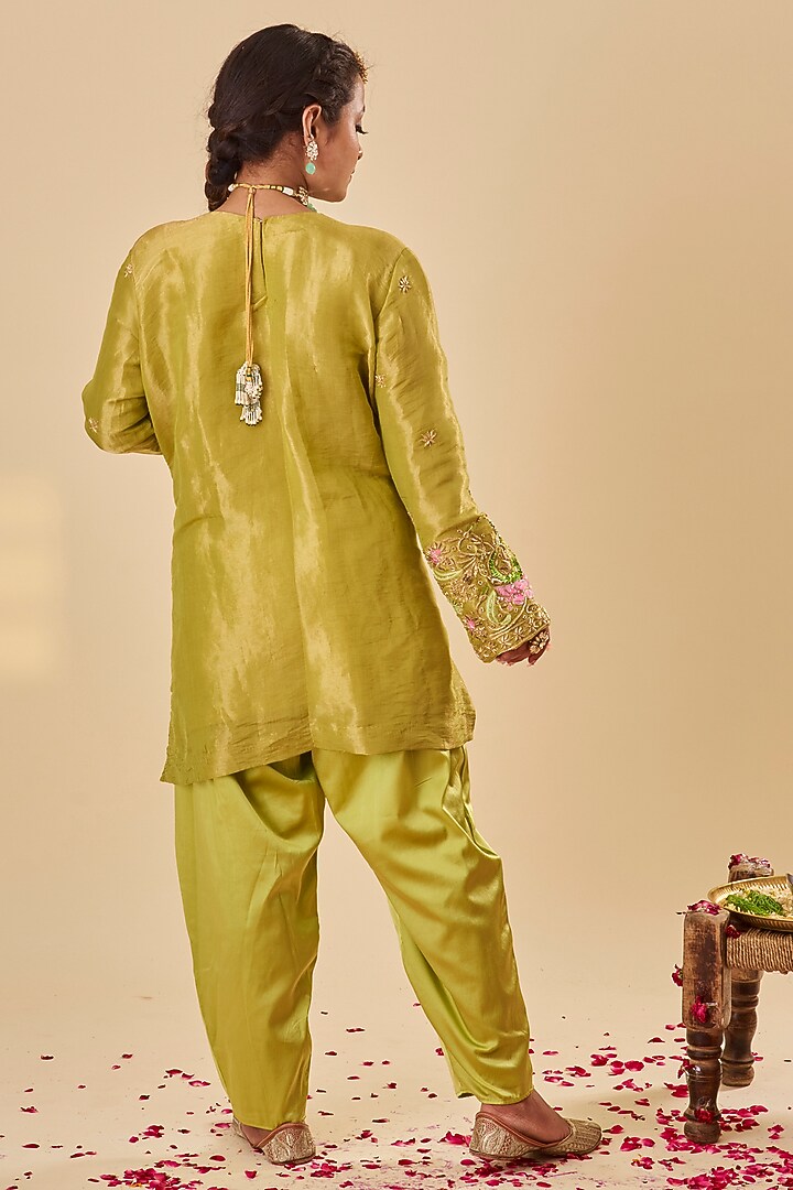 Green Silk Zari Embroidered Kurta Set by Radhika Nandwani at Pernia's Pop Up Shop