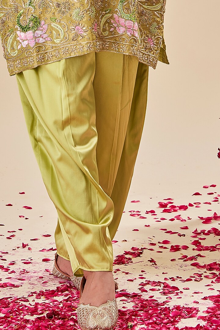 Green Silk Zari Embroidered Kurta Set by Radhika Nandwani at Pernia's Pop Up Shop