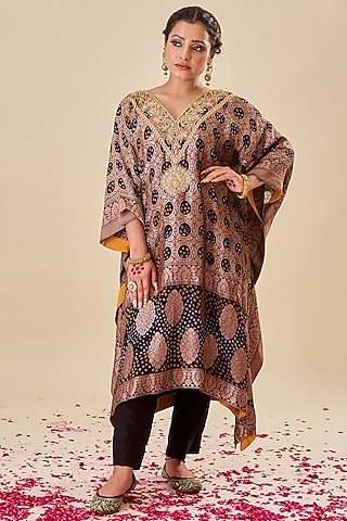 Black Banarasi Georgette Embroidered Kaftan Set by Radhika Nandwani