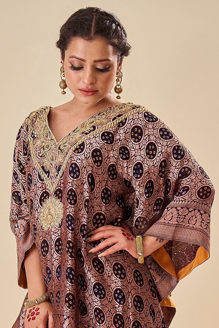 Black Banarasi Georgette Embroidered Kaftan Set by Radhika Nandwani at Pernia's Pop Up Shop