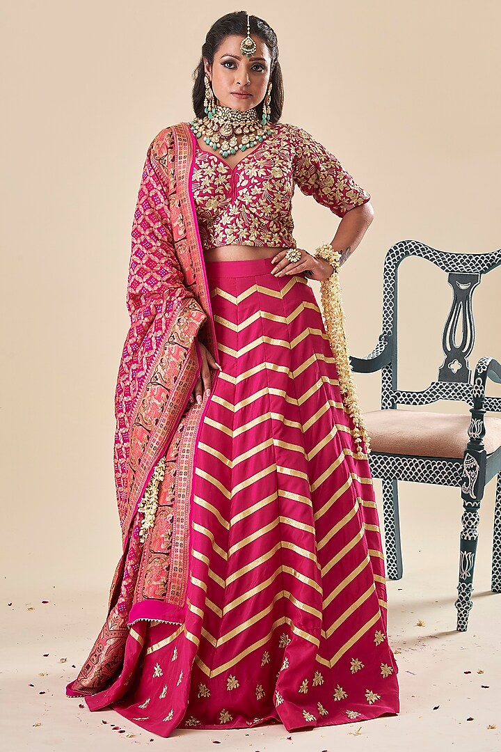 Pink Pure Silk Gota Work Lehenga Set by Radhika Nandwani