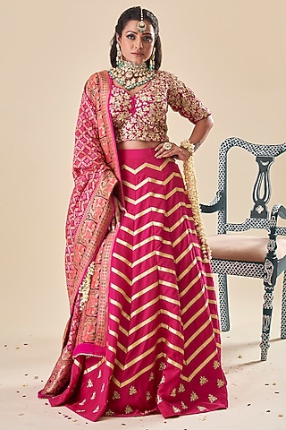 Pink Pure Silk Gota Work Lehenga Set by Radhika Nandwani