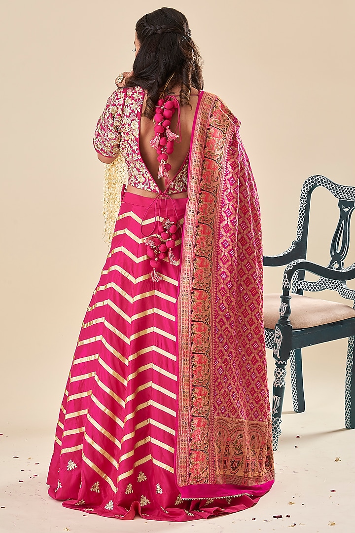 Pink Pure Silk Gota Work Wedding Lehenga Set by Radhika Nandwani at Pernia's Pop Up Shop