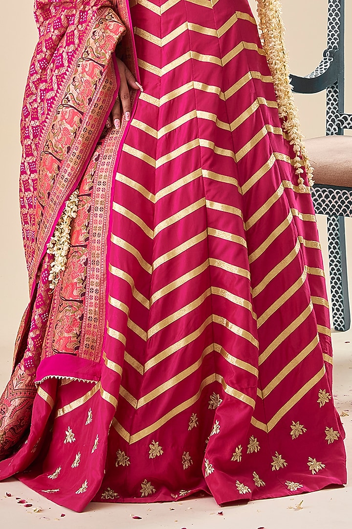 Pink Pure Silk Gota Work Wedding Lehenga Set by Radhika Nandwani at Pernia's Pop Up Shop
