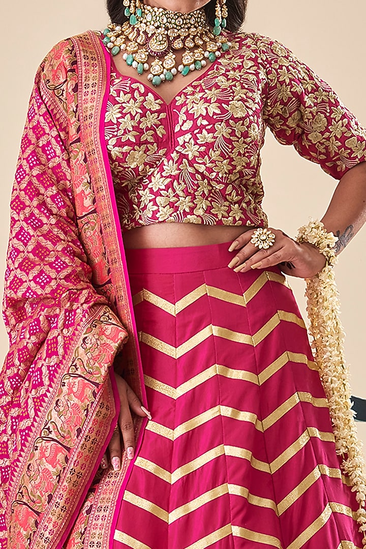 Pink Pure Silk Gota Work Wedding Lehenga Set by Radhika Nandwani at Pernia's Pop Up Shop