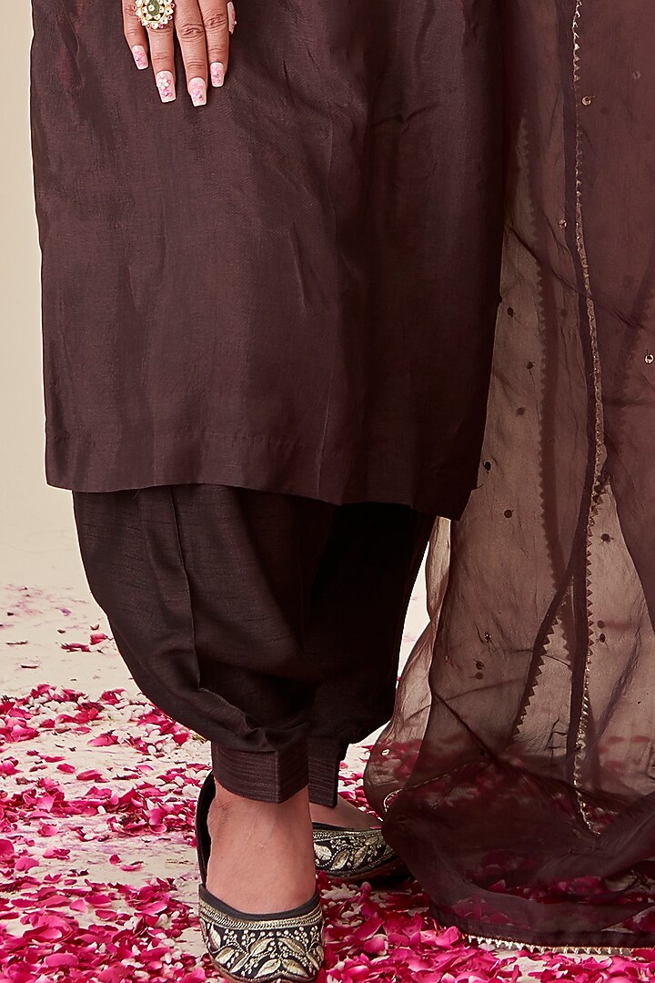 Brown Silk Embroidered Kurta Set by Radhika Nandwani at Pernia's Pop Up Shop