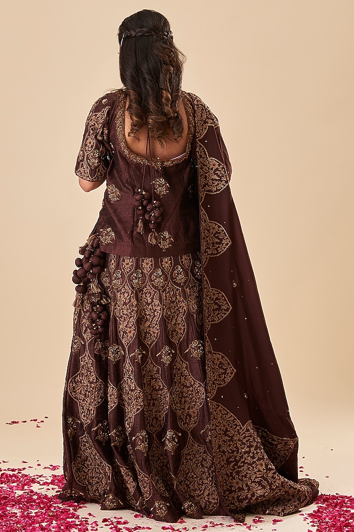 Brown Pure Raw Silk Bridal Lehenga Set by Radhika Nandwani at Pernia's Pop Up Shop