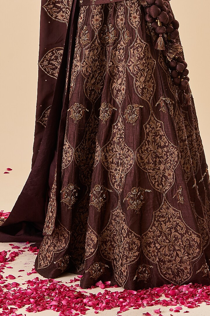 Brown Pure Raw Silk Bridal Lehenga Set by Radhika Nandwani at Pernia's Pop Up Shop
