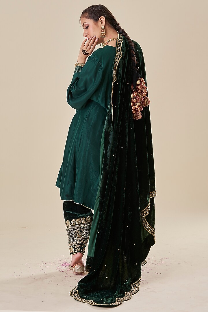 Green Silk A-line Kurta Set by Radhika Nandwani at Pernia's Pop Up Shop