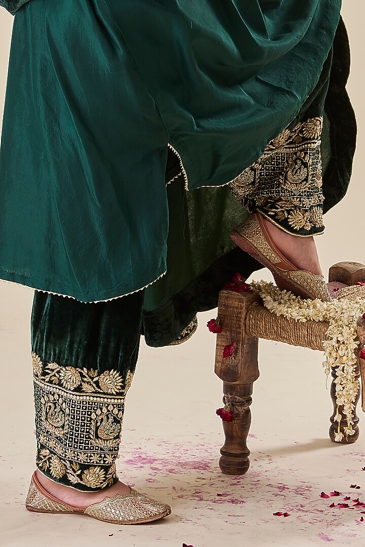 Green Silk A-line Kurta Set by Radhika Nandwani at Pernia's Pop Up Shop