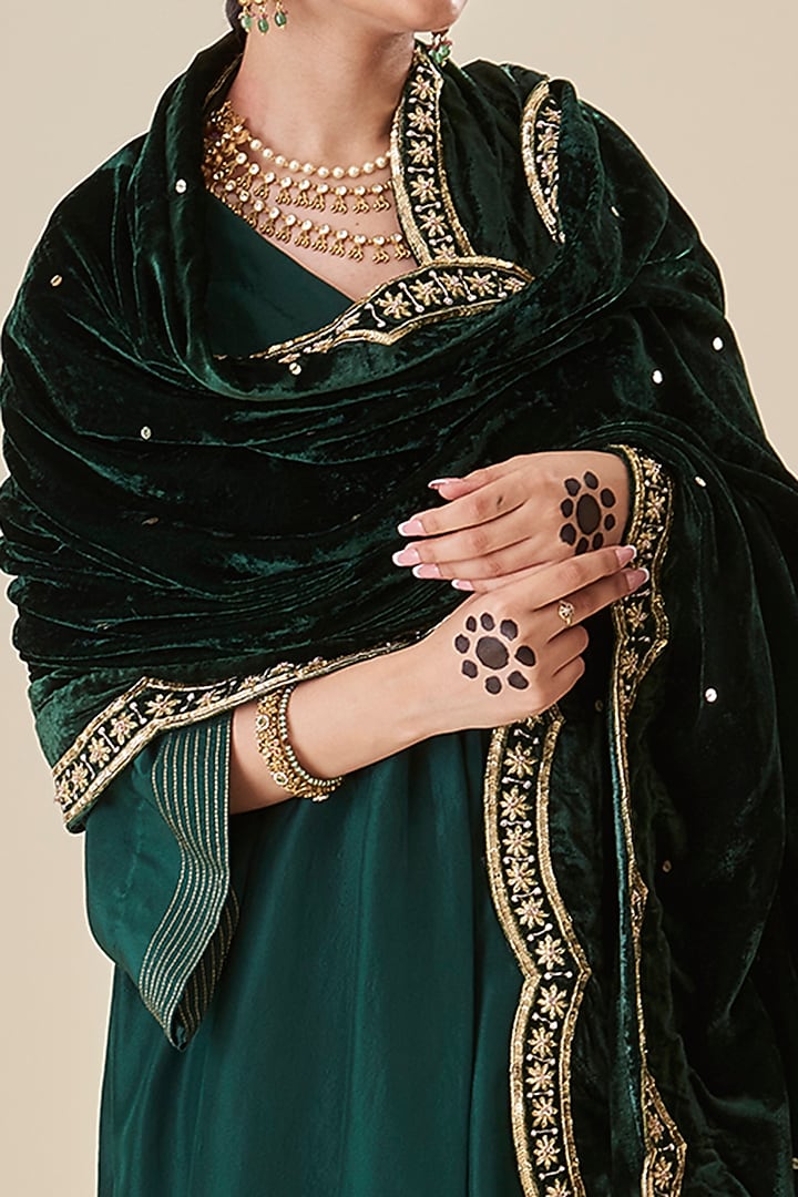 Green Silk A-line Kurta Set by Radhika Nandwani at Pernia's Pop Up Shop