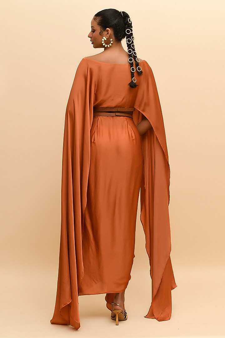 Tan Orange Modal Flared Crop Top by RdotY by Rishi & Vibhuti at Pernia's Pop Up Shop