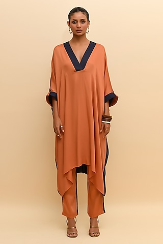 Tan Orange Modal Asymmetric Kaftan by RdotY by Rishi & Vibhuti