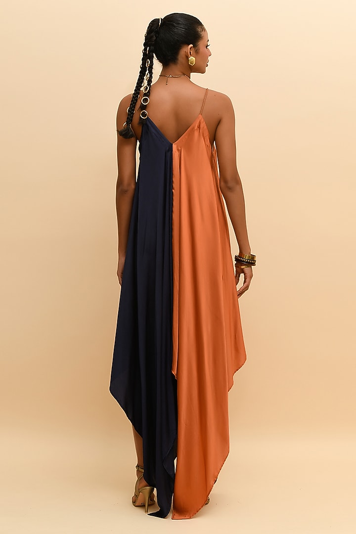 Tan Orange & Blue Modal Flared Maxi Summer Dress by RdotY by Rishi & Vibhuti at Pernia's Pop Up Shop